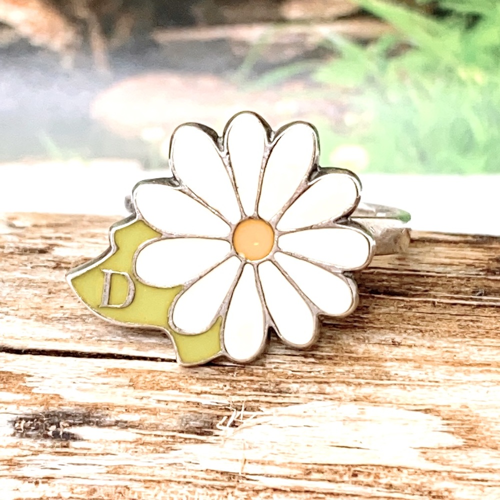 Rare vtg Christian Dior s. silver enamel flower cuff ring.Dior daisy ring sz 6